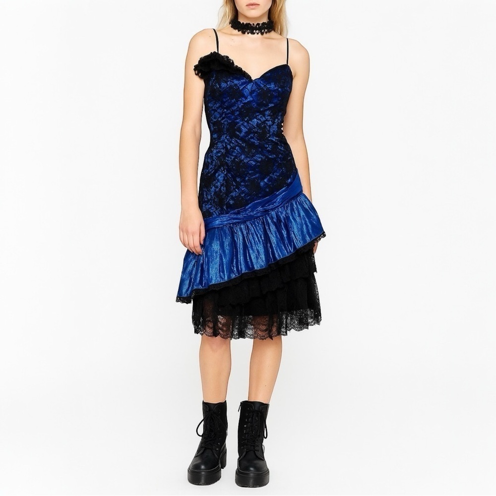 VINTAGE LORALIE 80s Lame + Tulle +‎ Lace Prom Dress